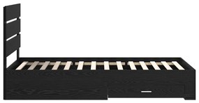 vidaXL Ágykeret fiókkal fejtámlával Fekete tölgy 100 x 200 cm Faanyag