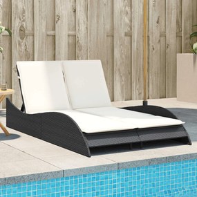 Fekete polyrattan napozóågy pårnåkkal 114x205x73 cm