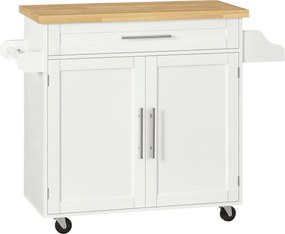 HOMCOM Konyhai Sziget Konyhai Kocsi Kerekeken Munkafelülettel, Tálalókocsi Fiókkal, Fűszerelvő és Törölközőtartóval, Konyhai Kocsi a Konyhához és Étke