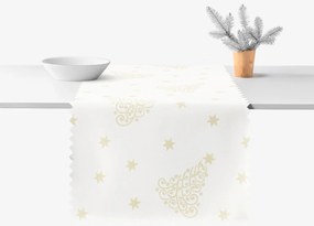 Goldea teflonbevonatú asztali futó - aranyszínű karácsonyfák és csillagok 35x120 cm