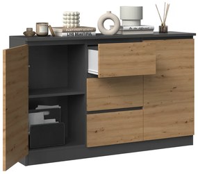Riano MIX 2D3S komód, 120x75x40 cm, antracit-tölgy