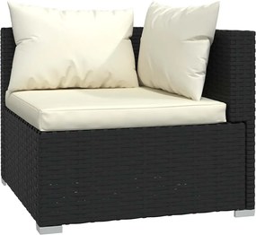 4 részes fekete polyrattan kerti bútorszett párnákkal