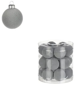 Karácsonyi bársony gömbök, műanyag, szürke 18 db