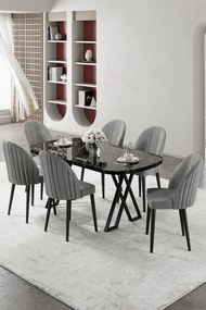 Kaye étkezőgarnitúra, fekete márvány-szürke, 168 cm – TR240CHR2834