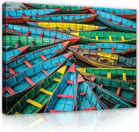 Vászonkép 100x75 Színes hajók kikötő tó tükröződés élő hagyományos hajók