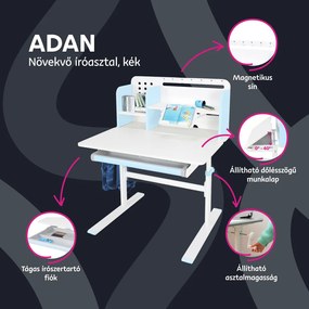 Növekvő íróasztal, kék/fehér, ADAN