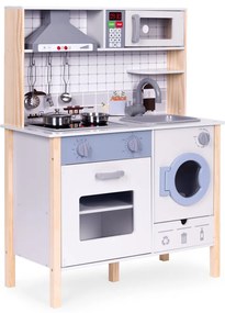 Fa játékkonyha hangokkal sütővel mosógéppel konyhai kiegészítőkkel led
