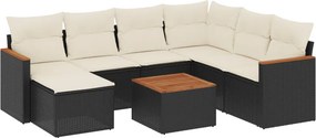 vidaXL 8 részes fekete polyrattan kerti ülőgarnitúra párnákkal