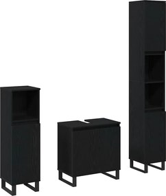 vidaXL Fürdőszoba bútor szett 3 pcs Fekete tölgy Mérnöki fa és fém