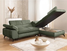 Zöld kordbársony sarokkanapé (jobb oldali-L alakú) Marbeya – Ropez