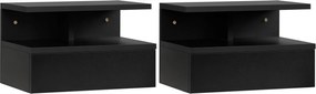 HOMCOM 2 darabos Függő Éjjeliszekrény Készlet 1 Fiókkal és Nyitott Polccal 35x32x22,5 cm Fekete | Aosom