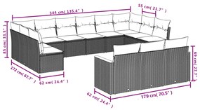 13 részes szürke polyrattan kerti ülőgarnitúra párnákkal