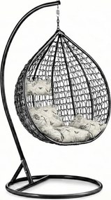 Fekete függőfotel KOKON állvánnyal, bézs mintás párna
