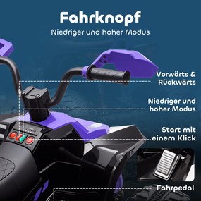 AIYAPLAY Elektromos gyermek quad, 24 V-os elektromos jármű 4 kerékkel, fényszórókkal, USB porttal, MP3, lila