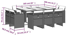 11részes vegyes bézs polyrattan kerti étkezőgarnitúra párnákkal