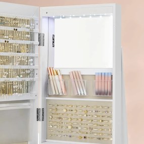 CHANTAL ékszertartós álló tükör, 54,5×54,5×162 cm, fehér SongmicsHome