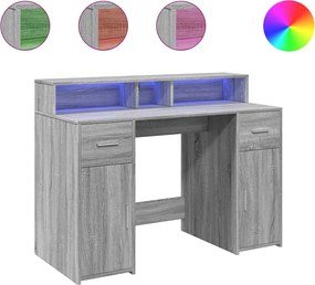 vidaXL szürke sonoma színű szerelt fa íróasztal LED-ekkel 120x55x91 cm
