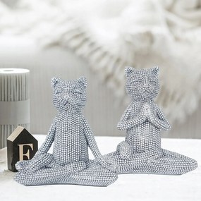 Ezüst macska dekorációs figura – 2 db-os műgyanta macska szett