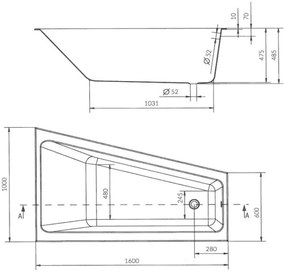 Cersanit Crea vékony aszimmetrikus kád jobb 160x100cm + lábak, S301-230