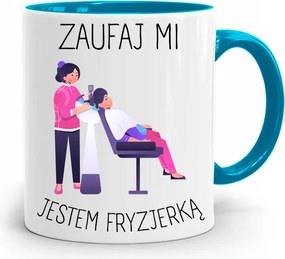 Kék Bögre Ajándék Fodrásznak Bízz Bennem fényképes nyomattal