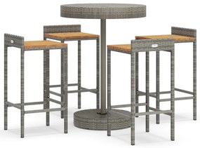 vidaXL 5 részes szürke polirattan és tömör akácfa kerti bárszett