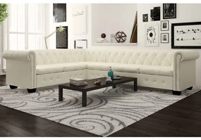 vidaXL 6 személyes fehér műbőr Chesterfield sarok kanapé