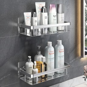 Fürdőszobai Zuhany Akasztós Polc Loft ezüst öntapadós+lyukacsos