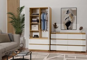 M6 120 fiókos szekrény, 120x75x30 cm, tölgy-fehér
