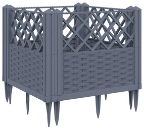 szürke PP kerti virágláda cövekekkel 43,5 x 43,5 x 43,5 cm