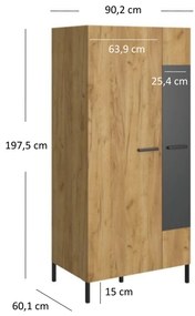 Ruhásszekrény Shanna (arany craft tölgy + antracit). 1053223
