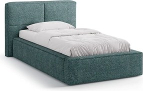 Türkiz kárpitozott ágyneműtartós egyszemélyes ágy ágyráccsal 90x200 cm Darren – Micadoni