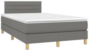sötétszürke szövet rugós és LED-es ágy matraccal 120 x 190 cm