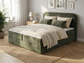 Kárpitozott boxspring ágy FORENA 140x200 cm sötétzöld Matrac: Bonell rugós matrac