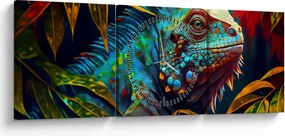 Kép - Színes leguán (órával) (90x30 cm)