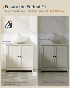 Rusztikus fehér mosdó alatti szekrény állítható polccal, szerszám nélkül