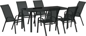 vidaXL Kert étkező szett 7 pcs Fekete Porfestett acél