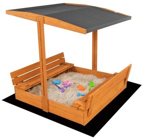 Zárható fa homokozó padokkal és tetővel gyerekeknek Baby Mix 120x120 cm szürke