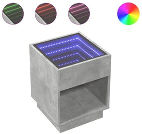 Betonszürke végtelen hatású LED-es dohányzóasztal 40x40x50 cm