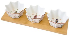 Diótörő porcelán csillag alakú kínáló tálka szett bambusztálcán, 4 részes, 34x12 cm, díszdobozban - Nutcrackers
