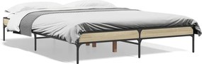 vidaXL sonoma tölgyszínű szerelt fa és fém ágykeret 150 x 200 cm