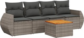 vidaXL 5 részes szürke polyrattan kerti ülőgarnitúra párnákkal