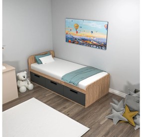 Egyszemélyes ágy 90 cm Pelavi 1 (atlanti fenyő + antracit) (ágyráccsal). 1094838