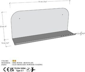 Long fali polc, arany, 55 cm