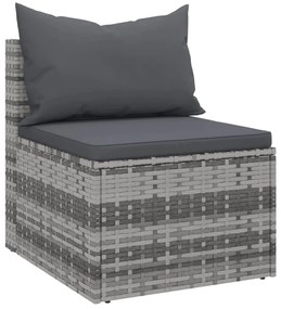 2 db szürke polyrattan kerti középső kanapé párnákkal