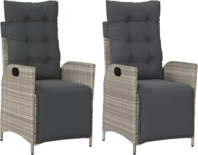 vidaXL 2 db világosszürke polyrattan dönthető kerti szék lábtartóval