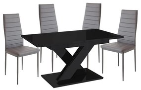 Maasix BKG Magasfényű Fekete 4 személyes étkezőszett Szürke Coleta székekkel