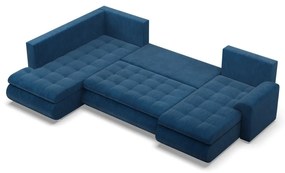 Tokio U sarokkanapé, 3 ágyneműtartóval, kordbársony, baloldali, kék