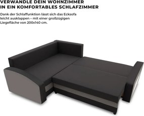 Grande sarokkanapé polcokkal , polc a jobb karfaban, baloldali, szövet anyag, bonell töltet, fekete - szürke