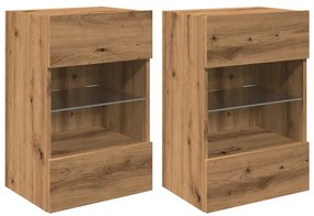 2 db kézműves tölgy színű fali TV-szekrény LED-del 40x30x60,5cm