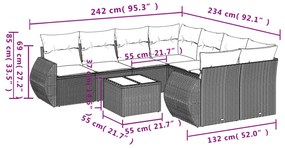 9-részes bézs polyrattan kerti ülőgarnitúra párnákkal